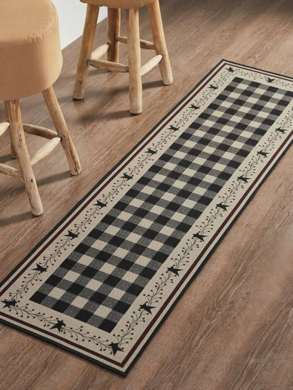 New Country Black Star berry vine Rug/Runner Rect 22x78